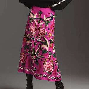 Farm Rio x Anthropologie Pink Satin Slip Midi Skirt